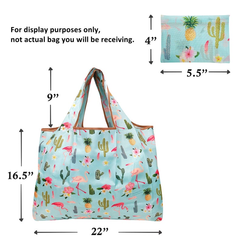 allydrew Large Foldable Tote Nylon Reusable Grocery Bag, 3 Pack, Animal Fun - Image 5
